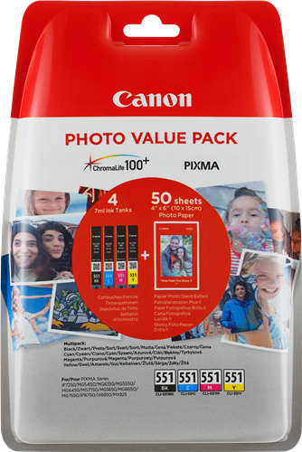 Canon CLI-551 C / M / Y / BK + 50x PP-201