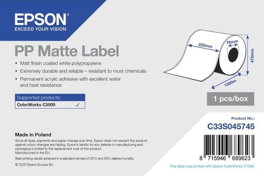 PP Matte Label - cievka: 220mm x 1000m